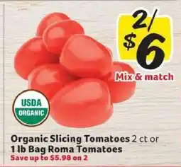 Winn Dixie Organic Slicing Tomatoes or 1 lb Bag Roma Tomatoes offer