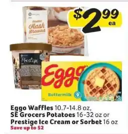 Winn Dixie Eggo Waffles, SE Grocers Potatoes, Prestige Ice Cream or Sorbet offer