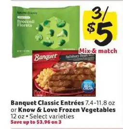 Winn Dixie Banquet Classic Entrées or Know & Love Frozen Vegetables offer