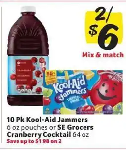Winn Dixie Kool-Aid Jammers or SE Grocers Cranberry Cocktail offer