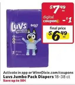 Winn Dixie Luvs Jumbo Pack Diapers offer