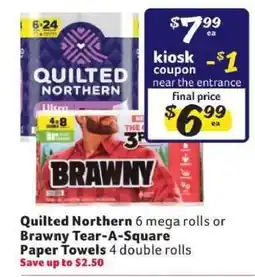 Winn Dixie Quilted Northern or Brawny Tear-A-Square Paper Towels offer