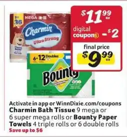 Winn Dixie Charmin Bath Tissue or Bounty Paper Towels offer