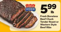Save a Lot Fresh Boneless Beef Chuck Tender Roast or Western Style Beef Ribs offer