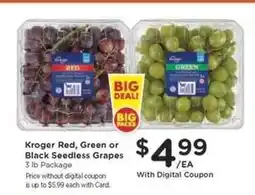 Kroger Kroger Red, Green or Black Seedless Grapes offer