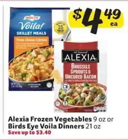 Winn Dixie Alexia Frozen Vegetables or Birds Eye Voila Dinners offer