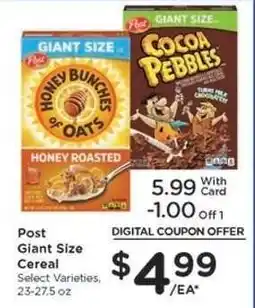 Kroger Post Giant Size Cereal offer