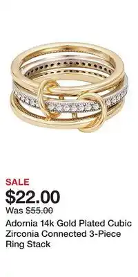 Kohl's Adornia 14k Gold Plated Cubic Zirconia Connected 3-Piece Ring Stack offer