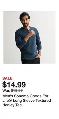 Kohl's Men's Sonoma Goods For Life Long Sleeve Textured Henley Tee offer