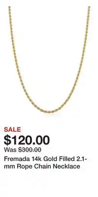 Kohl's Fremada 14k Gold Filled 2.1-mm Rope Chain Necklace offer