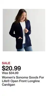 Kohl's Women's Sonoma Goods For Life Open Front Longline Cardigan offer