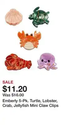 Kohl's Emberly 5-Pk. Turtle, Lobster, Crab, Jellyfish Mini Claw Clips offer