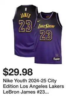 Dick's Sporting Goods Nike Youth 2024-25 City Edition Los Angeles Lakers LeBron James #23 Swingman Jersey offer