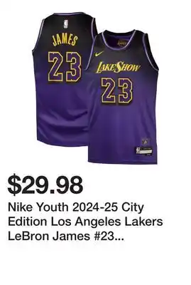 Dick's Sporting Goods Nike Youth 2024-25 City Edition Los Angeles Lakers LeBron James #23 Swingman Jersey offer