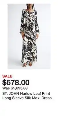Nordstrom ST. JOHN Harlow Leaf Print Long Sleeve Silk Maxi Dress offer