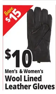 Ocean State Job Lot Men's & Women's Wool Lined Leather Gloves offer