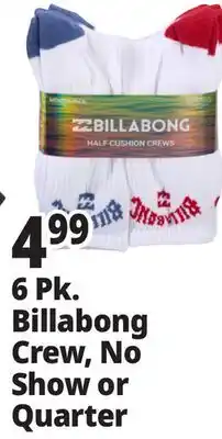 Ocean State Job Lot 6 Pk. Billabong Crew, No Show or Quarter offer