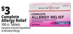 Ocean State Job Lot Health Star 25 mg Complete Allergy Relief 100 Tablets offer