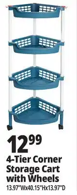 Ocean State Job Lot 4-Tier Corner Storage Cart with Wheels offer