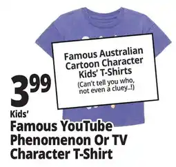 Ocean State Job Lot Kids' Famous YouTube Phenomenon Or TV Character T-Shirt offer