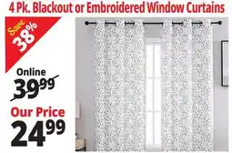 Ocean State Job Lot 4 Pk. Blackout or Embroidered Window Curtains offer