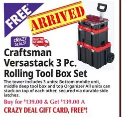Ocean State Job Lot Craftsman Versastack 3 Pc. Rolling Tool Box Set offer