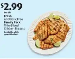 Aldi Fresh antibiotic free famiy pack thin-sliced chicken breasts offer