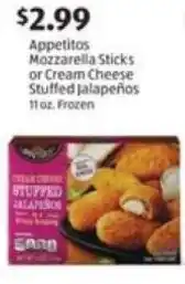 Aldi Appetitos Mozzarella Sticks or Cream Cheese Stuffed Jalapeños offer