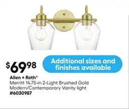 Lowe's Merritt 14.75-in 2-Light Brushed Gold Modern/Contemporary Vanity light offer