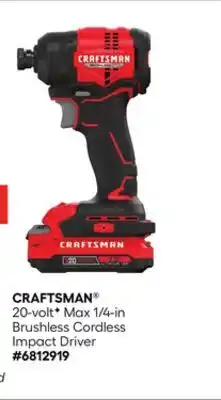 Lowe's CRAFTSMAN 20-voltF Max 1/4-in Brushless Cordless Impact Driver offer