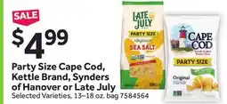 Stop&Shop Party Size Cape Cod, Kettle Brand, Synders of Hanover or Late July offer