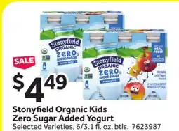 Stop&Shop Stonyfield Organic Kids Zero Sugar Added Yogurt offer