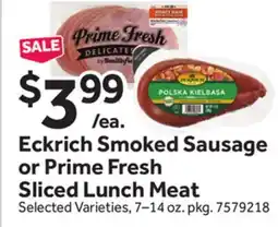 Stop&Shop Eckrich Smoked Sausage or Prime Fresh Sliced Lunch Meat offer
