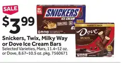 Stop&Shop Snickers, Twix, Milky Way or Dove Ice Cream Bars offer