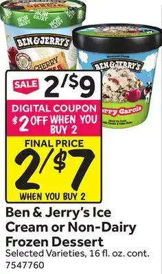 Stop&Shop Ben & Jerry's Ice Cream or Non-Dairy Frozen Dessert offer