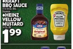 Bravo Supermarkets KRAFT BBQ SAUCE 17.5-18 Oz. Btls, HEINZ YELLOW MUSTARD 14 Oz. Btl offer