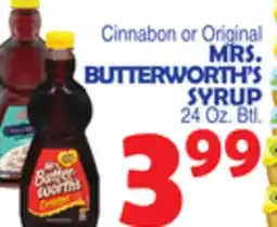 Bravo Supermarkets MRS. BUTTERWORTH'S SYRUP offer