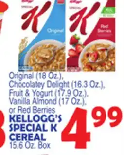 Bravo Supermarkets KELLOGG'S SPECIAL K CEREAL 15.6 OZ. BOX offer