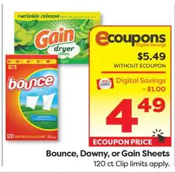 Weis Markets Bounce, Downy, or Gain Sheets offer