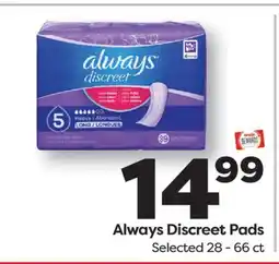 Weis Markets Always Discreet Pads offer