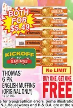 C Town THOMAS' 6 PK. 6 PK. ENGLISH MUFFINS (ORIGINAL ONLY) offer