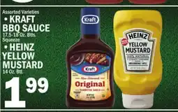 C Town KRAFT BBQ SAUCE 17.5-18 Oz. Btls, HEINZ YELLOW MUSTARD 14 Oz offer