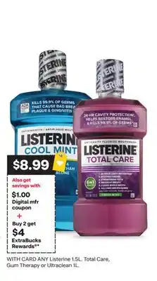 CVS ANY Listerine 1.5L, Total Care, Gum Therapy or Ultraclean 1L offer
