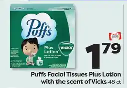 Weis Markets Puffs Facial Tissues Plus Lotion with the scent of Vicks offer