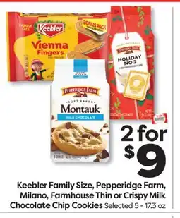 Weis Markets Keebler Family Size, Pepperidge Farm, Milano, Farmhouse Thin or Crispy Milk Chocolate Chip Cookies offer