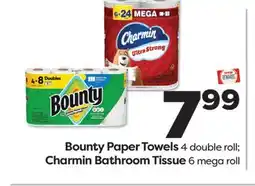 Weis Markets Bounty Paper Towels 4 double roll, Charmin Bathroom Tissue 6 mega roll offer