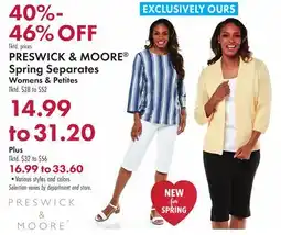 Boscov's PRESWICK & MOORE Spring Separates offer
