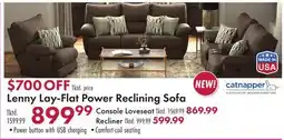 Boscov's Lenny Lay-Flat Power Reclining Sofa offer