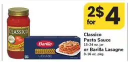 ACME Classico Pasta Sauce 15-24 oz. jar or Barilla Lasagne 8-16 oz. pkg offer