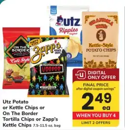 ACME Utz Potato or Kettle Chips or On The Border Tortilla Chips or Zapp's Kettle Chips offer